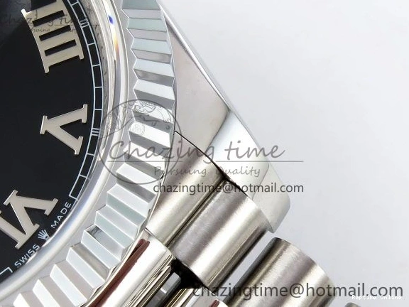 0213 Classic DayDate 40 SS JDF 904L Steel Black Roman Dial on President Bracelet VR3255 V3 (Gain Weight) 1434
